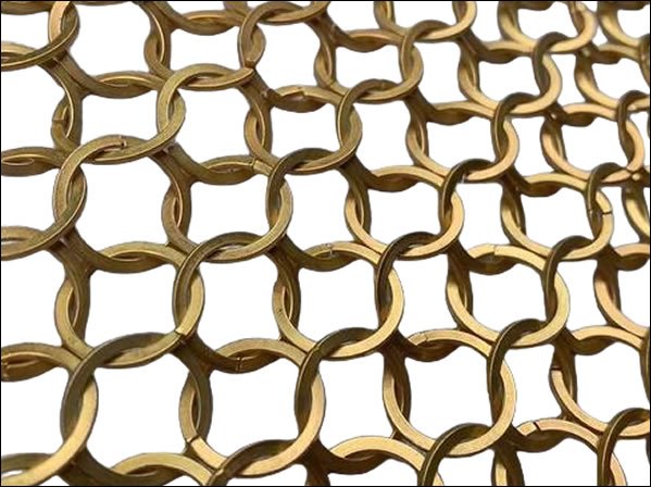 Curved Gold Ring Mesh Drapery with Spiral Design for Exhibitions